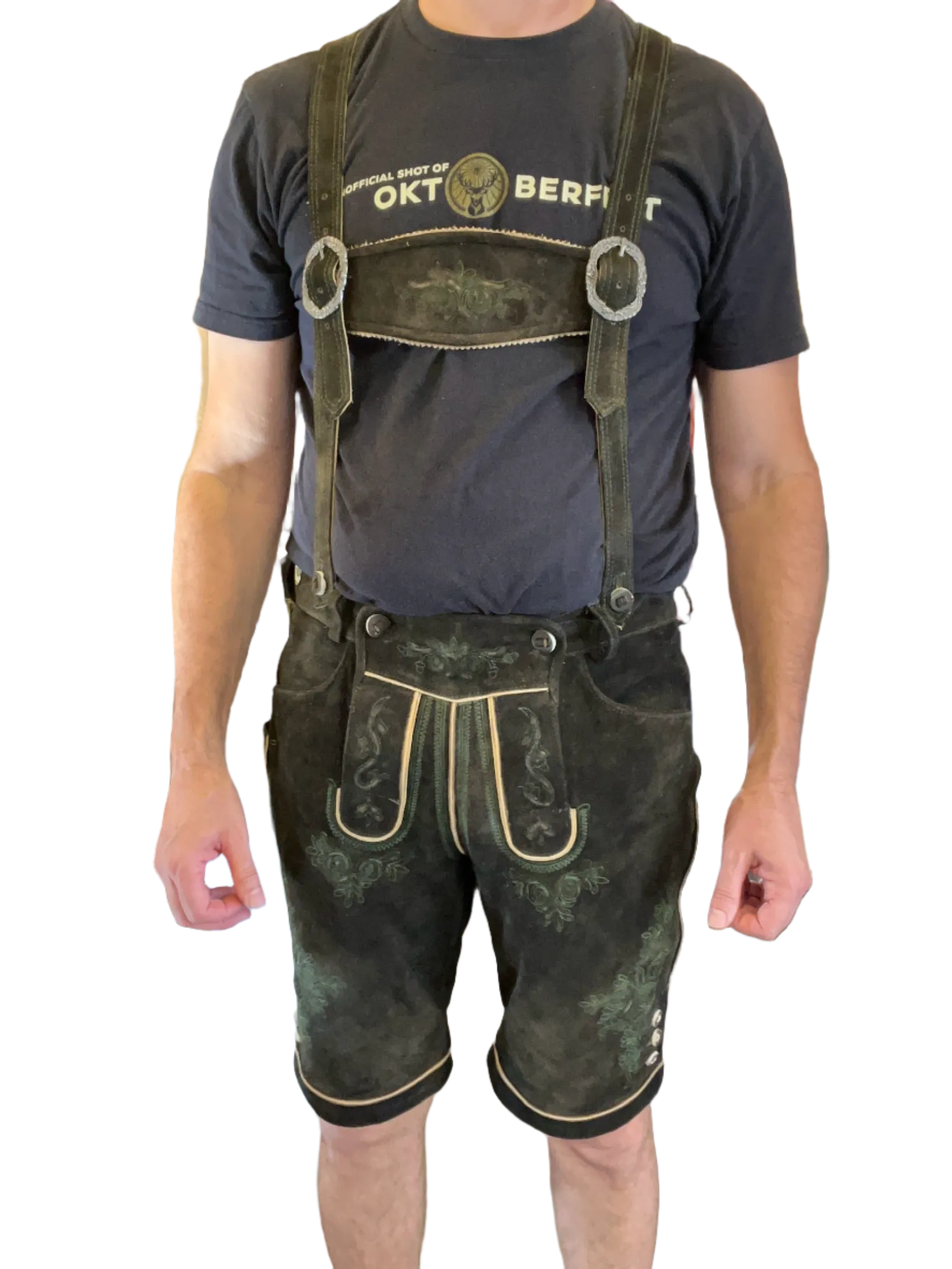 Men's Lederhosen "Hugo" with Suspenders dark brown (closeout) 48 sun damage