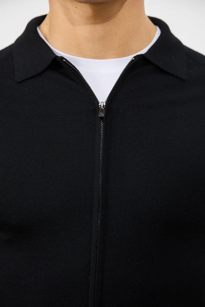 Merino Wool Full Zip Through Cardigan in Black
