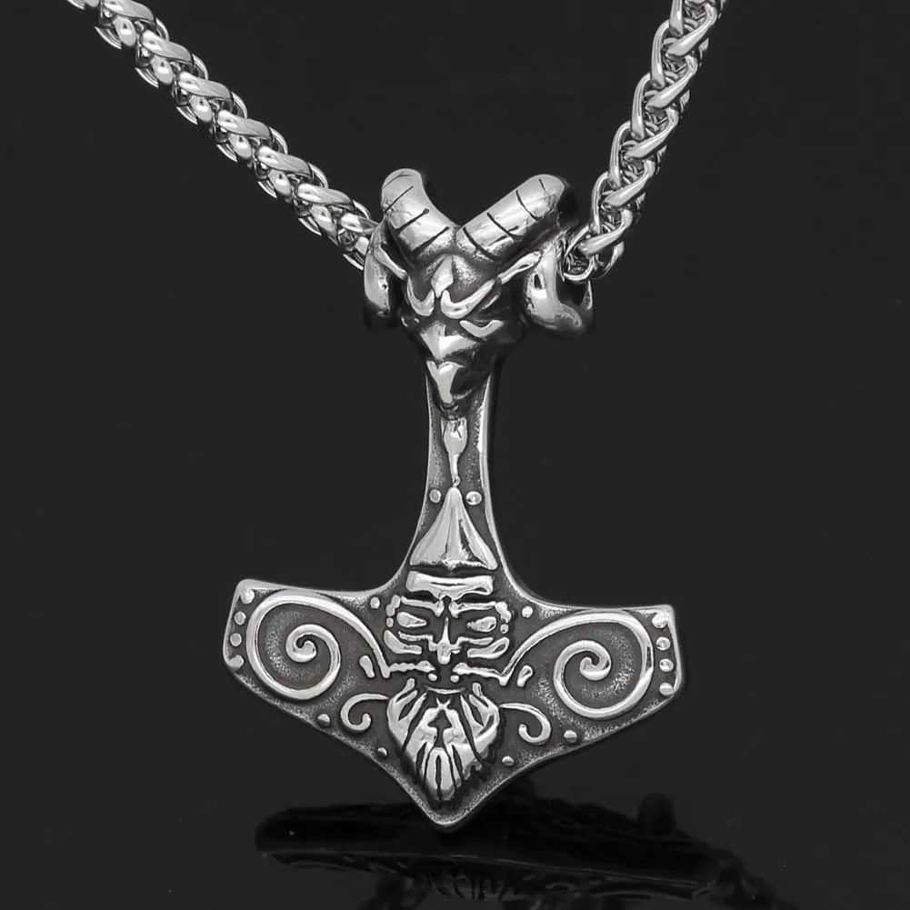 Mjolnir Necklace with Ram Horns