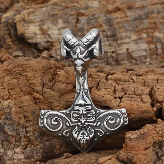 Mjolnir Necklace with Ram Horns