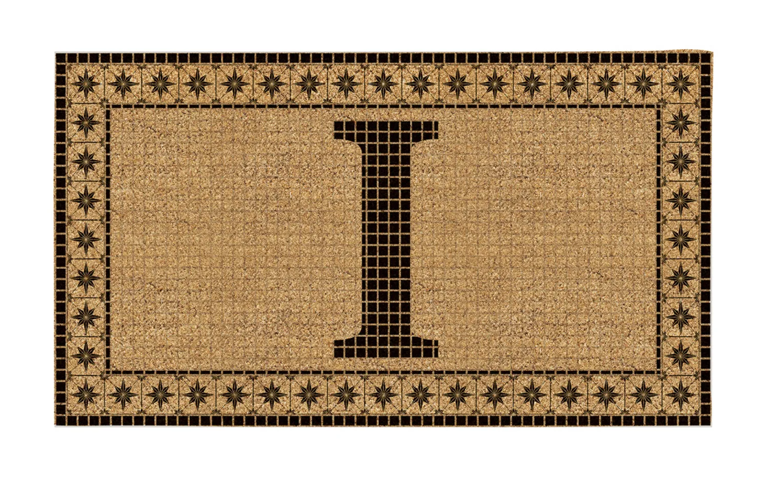Monogram Flocked Coir  Vintage Tile Mat, Letter I,2rmc1296mi