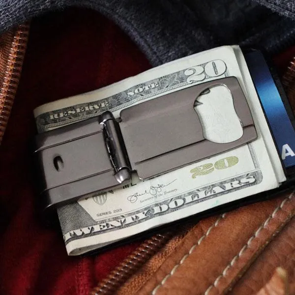 Munich Gunmetal Gray MoneyClamp® with Black Crocodile Wallet
