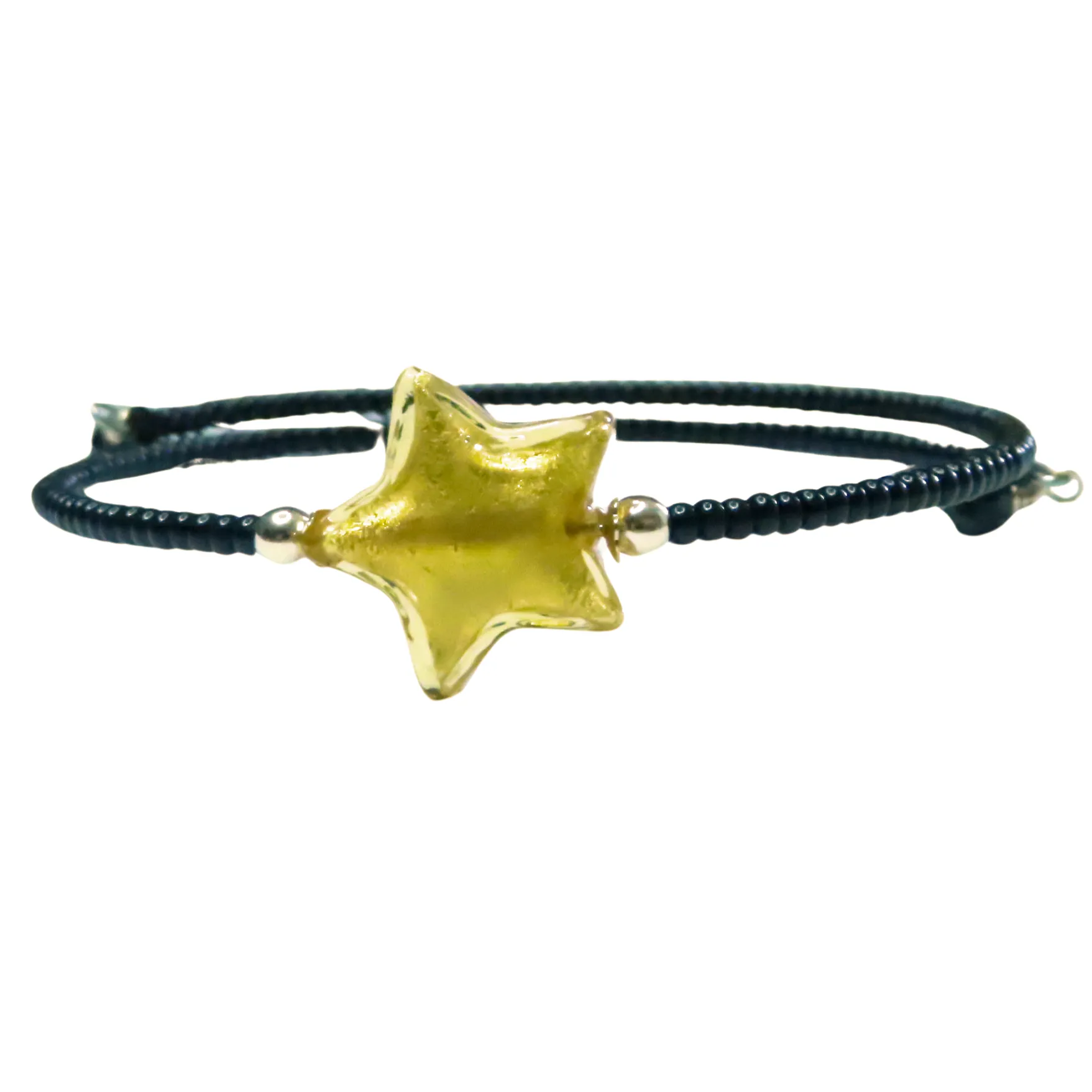 Murano Topaz Gold Star Bangle Memory wire bracelet