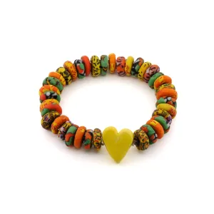 Murano Yellow Heart & African Colorful Beaded Summer Bracelet