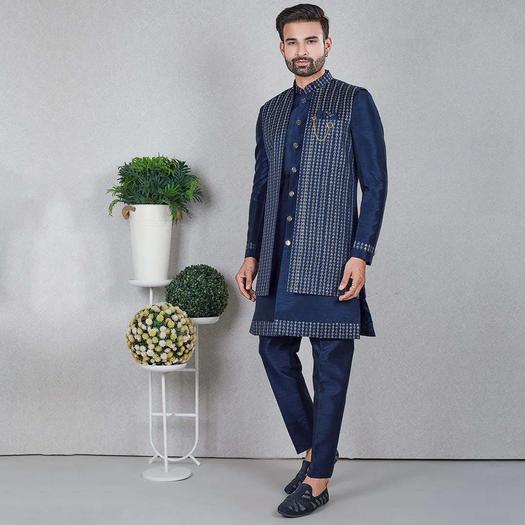 Nautical Navy Blue Indo-Western Ensemble with Designer Jacket