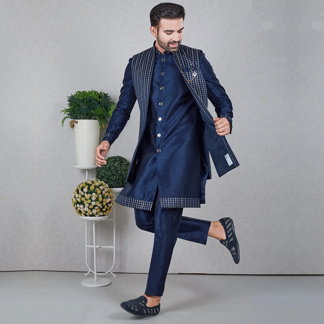 Nautical Navy Blue Indo-Western Ensemble with Designer Jacket