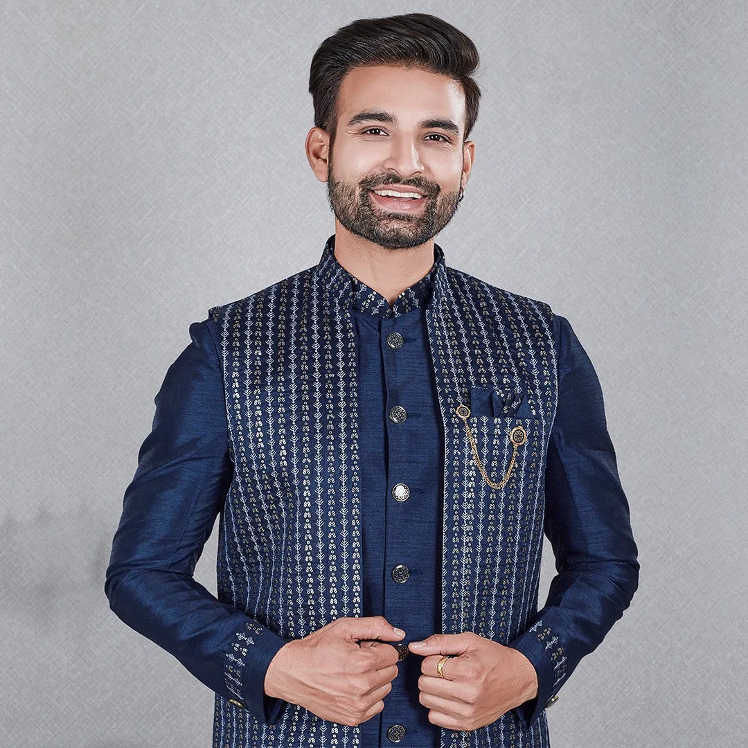 Nautical Navy Blue Indo-Western Ensemble with Designer Jacket