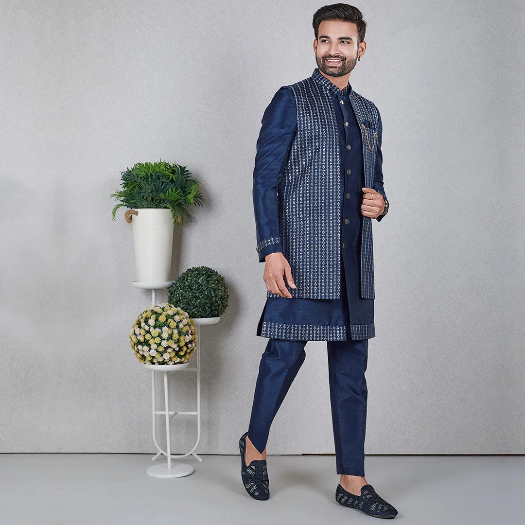 Nautical Navy Blue Indo-Western Ensemble with Designer Jacket
