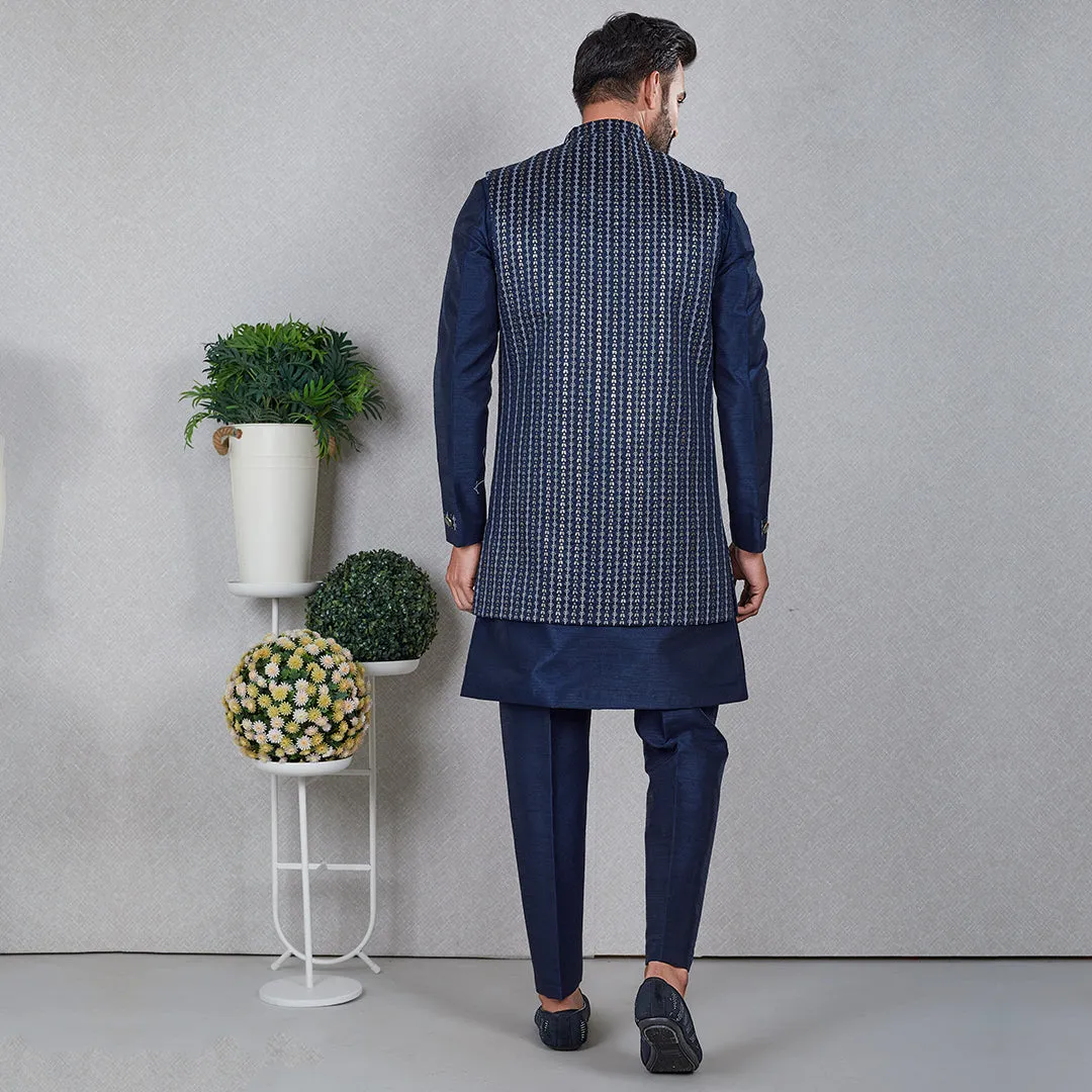 Nautical Navy Blue Indo-Western Ensemble with Designer Jacket