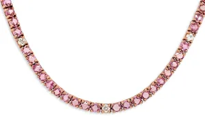 Necklace 14kt Gold Round Pink Sapphires & Diamonds Tennis