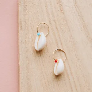 OIYA - Beaded Cowrie Shell Hoops (Turquoise/Red)