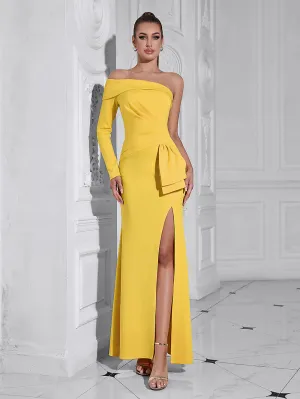 One Shoulder Pure Color Maxi Bodycon Dress HB10141