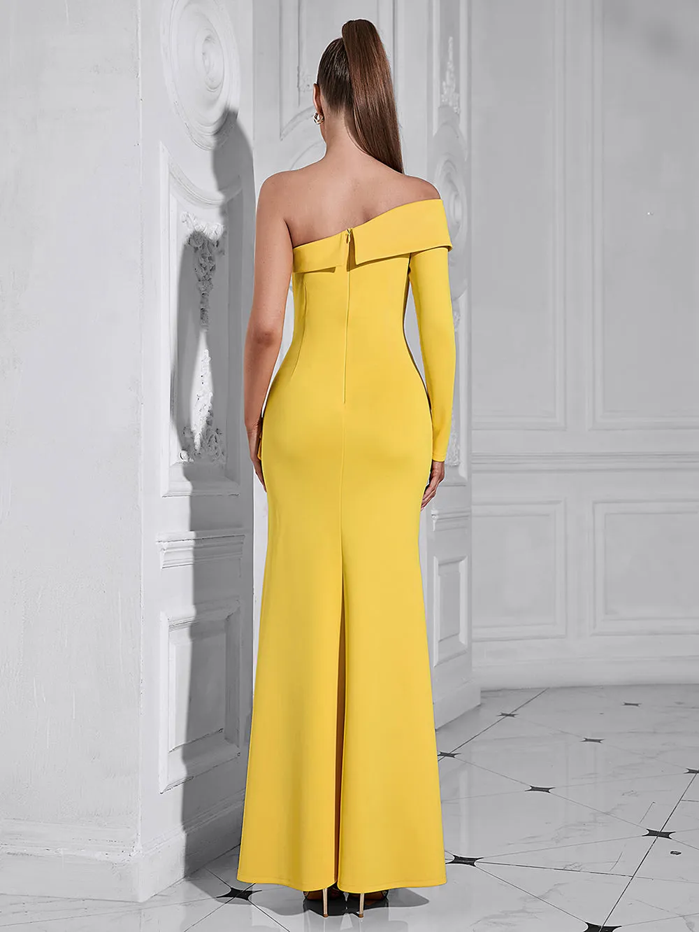 One Shoulder Pure Color Maxi Bodycon Dress HB10141
