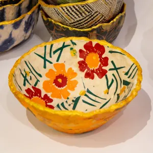 OOAK Handmade Paper Bowls: Summer flowers / orange