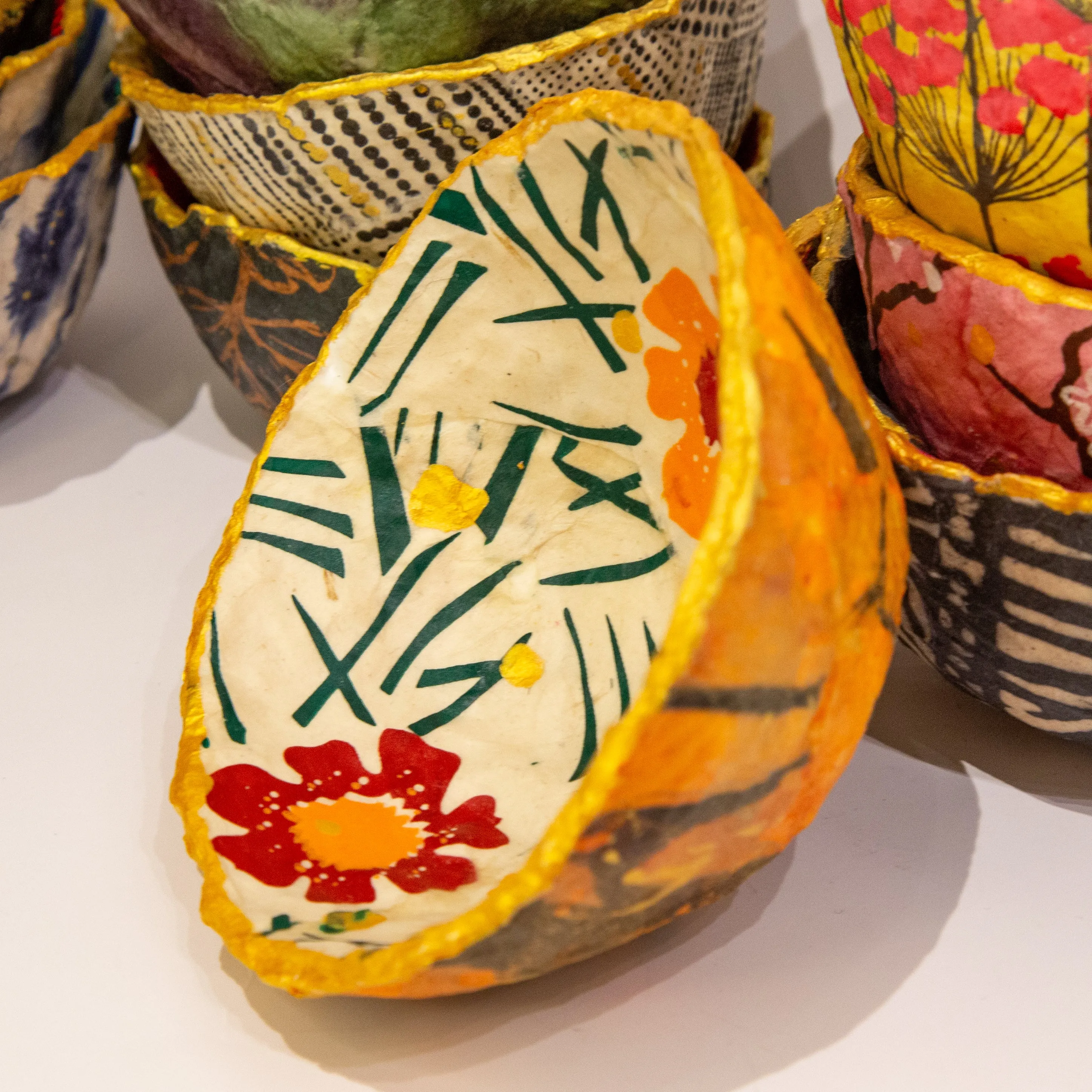OOAK Handmade Paper Bowls: Summer flowers / orange