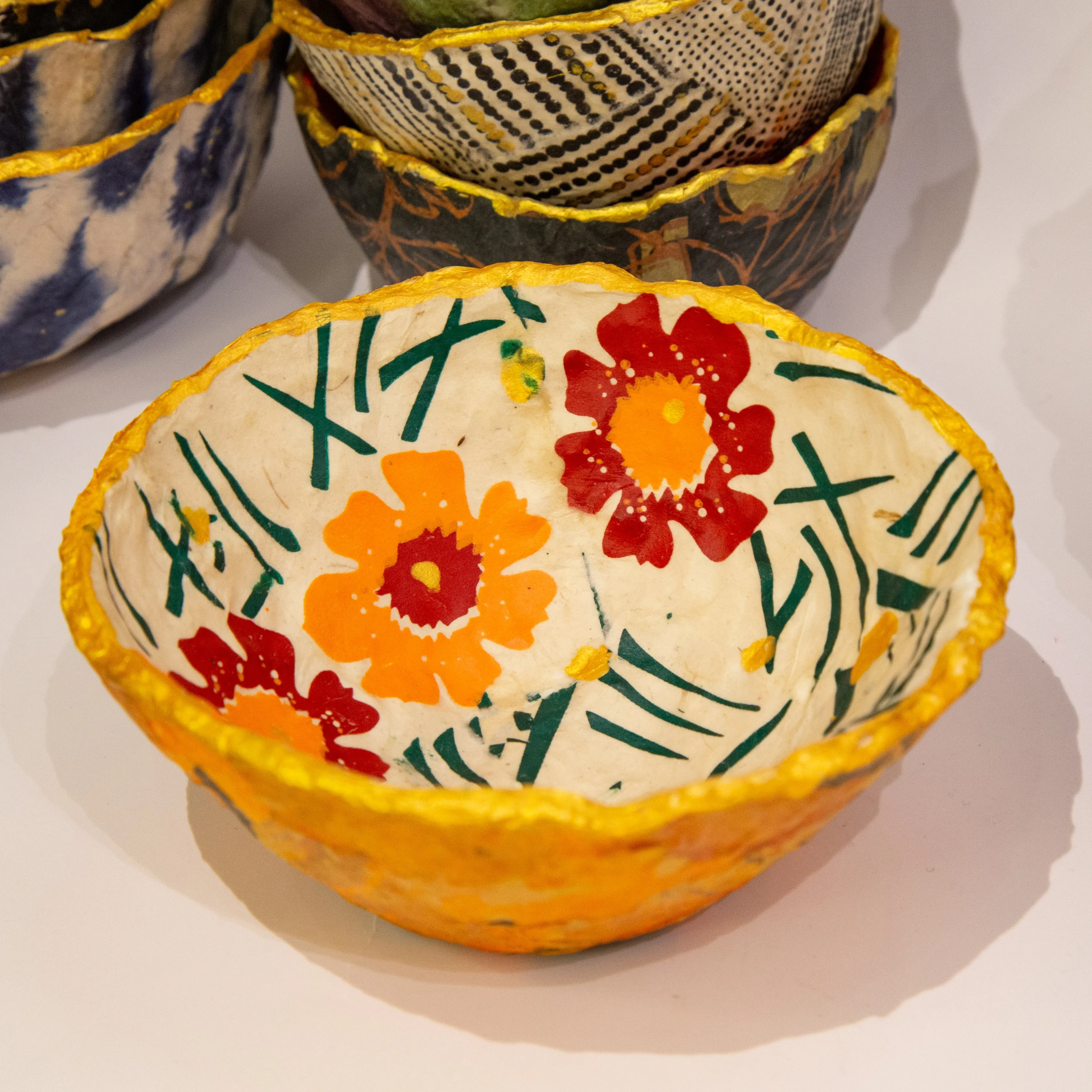 OOAK Handmade Paper Bowls: Summer flowers / orange