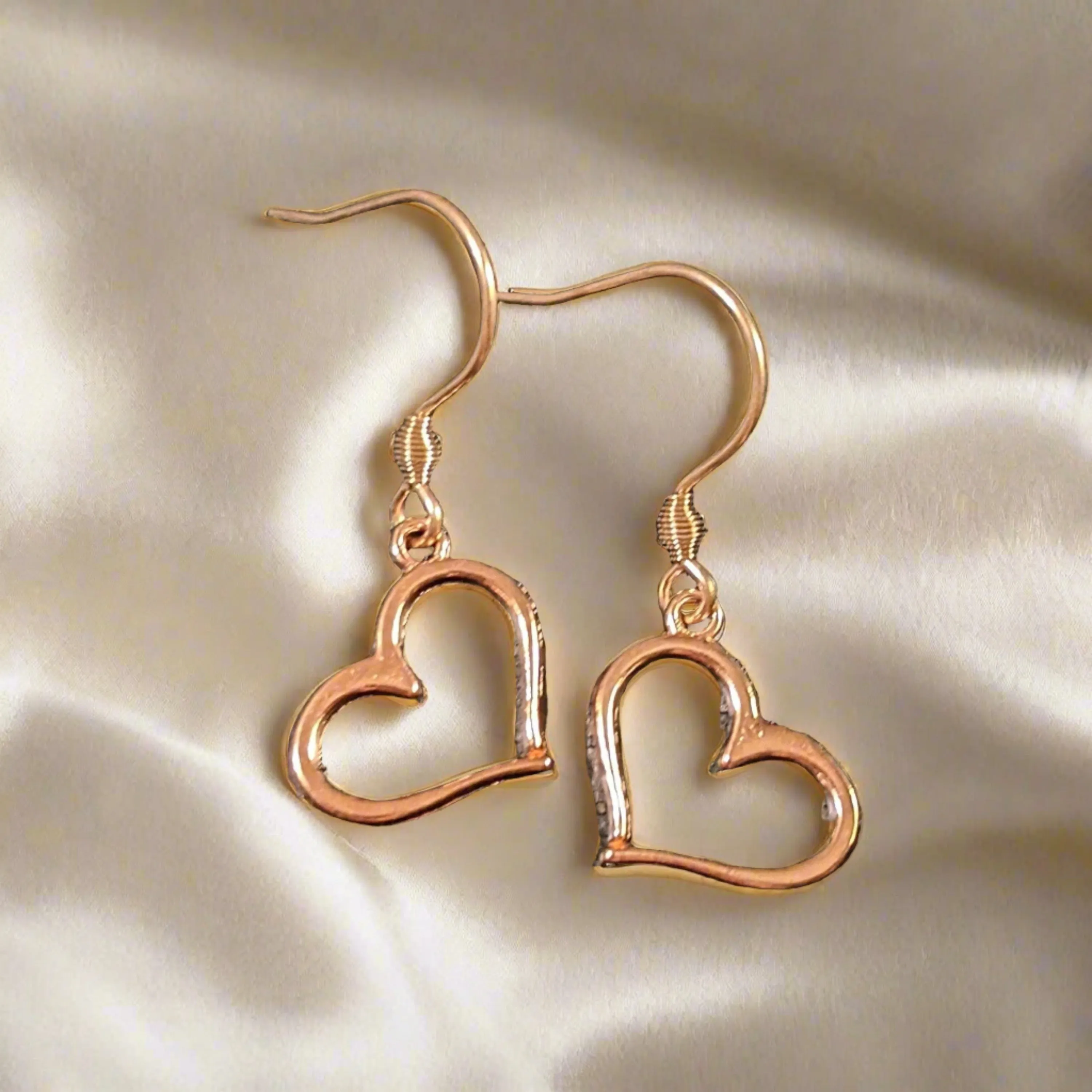 Open Heart Rose Gold necklace and earring set, 18 inch