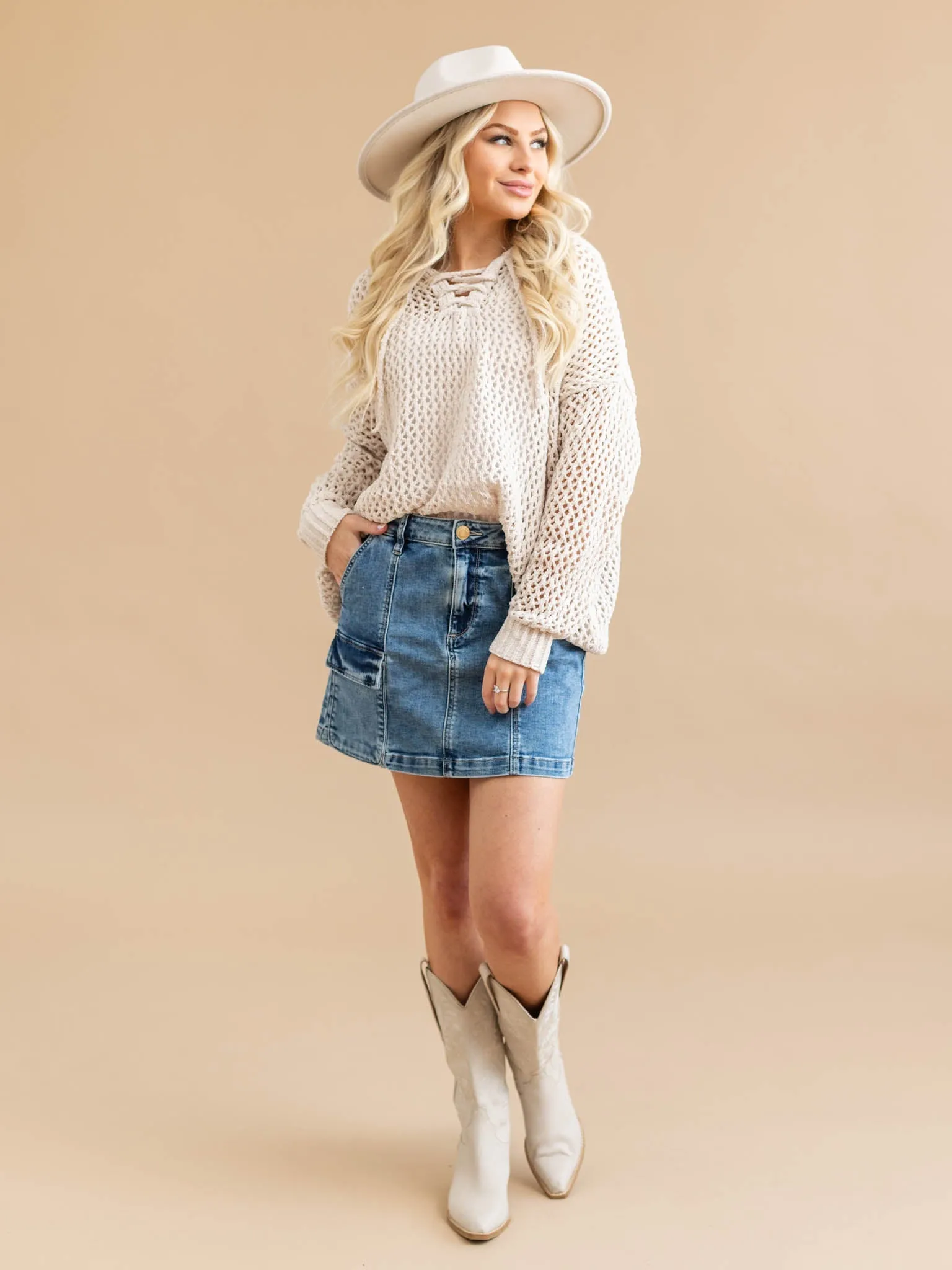 Open Knit Hoodie Sweater