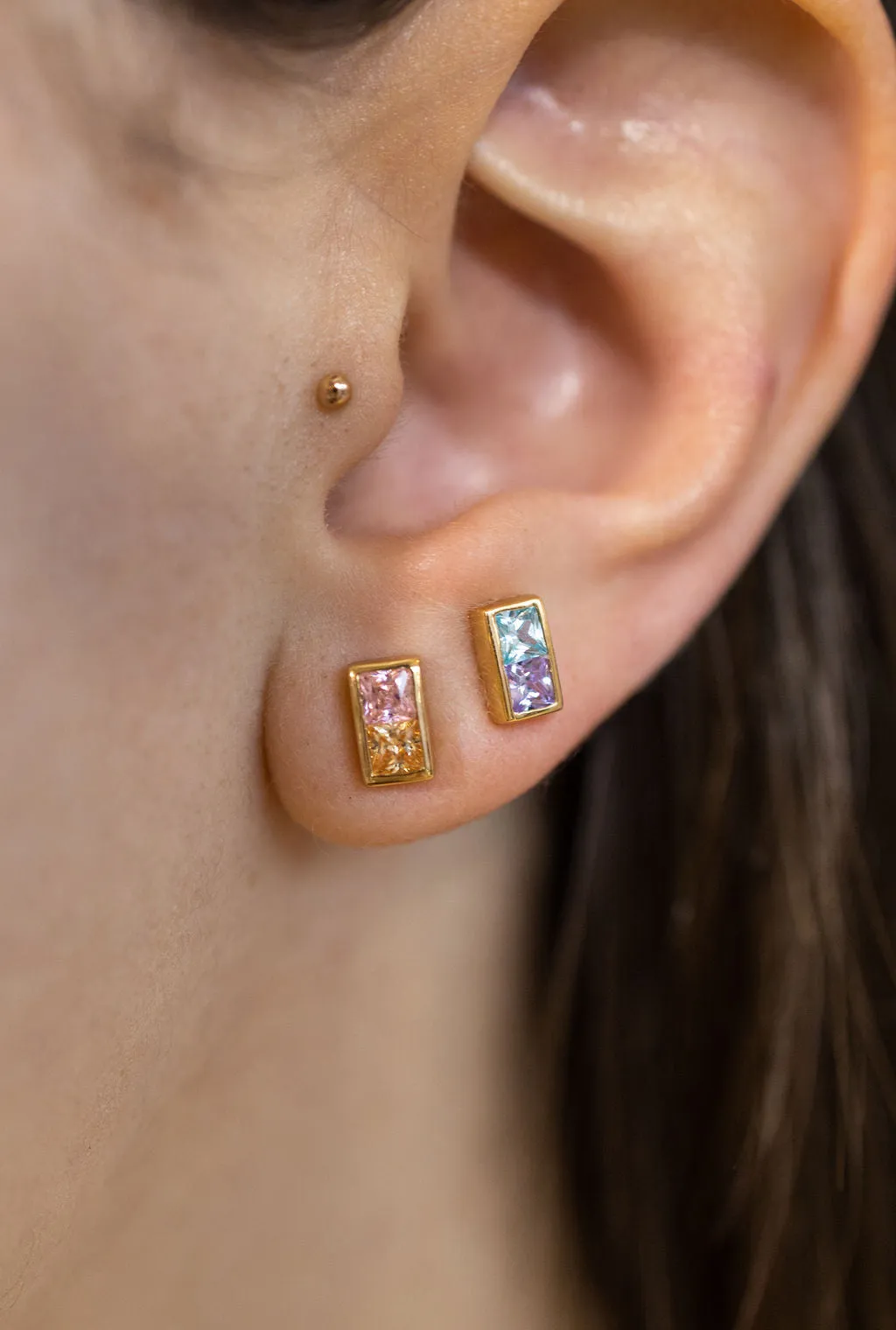 Pastel Ombre Mismatch Stud Earrings in Gold