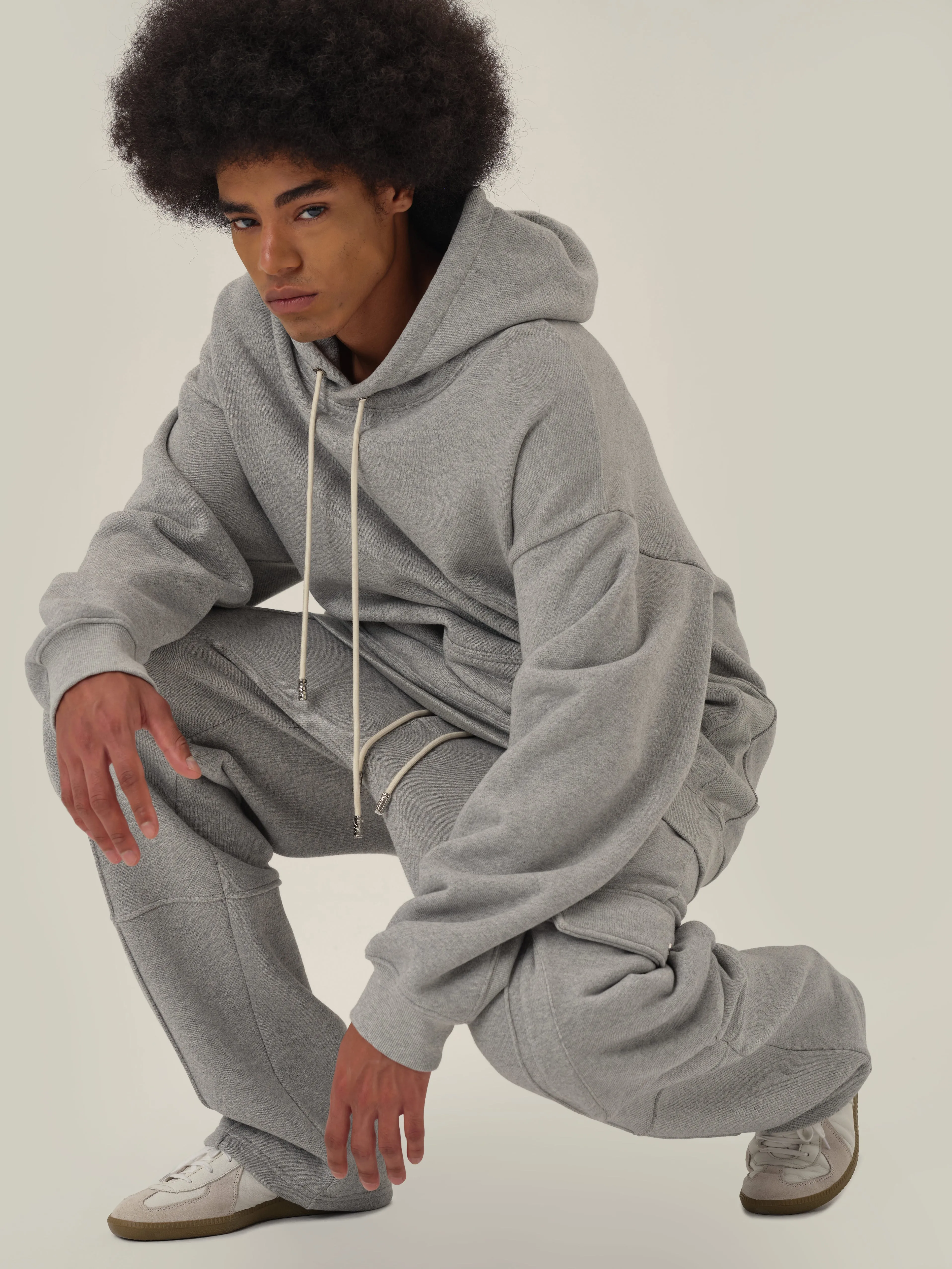 Pearl Grey Casual Panel Hoodie