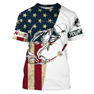 Personalized Bass Fishing American Flag Fishing T-Shirts, Patriotic Fishing gifts - IPHW1076