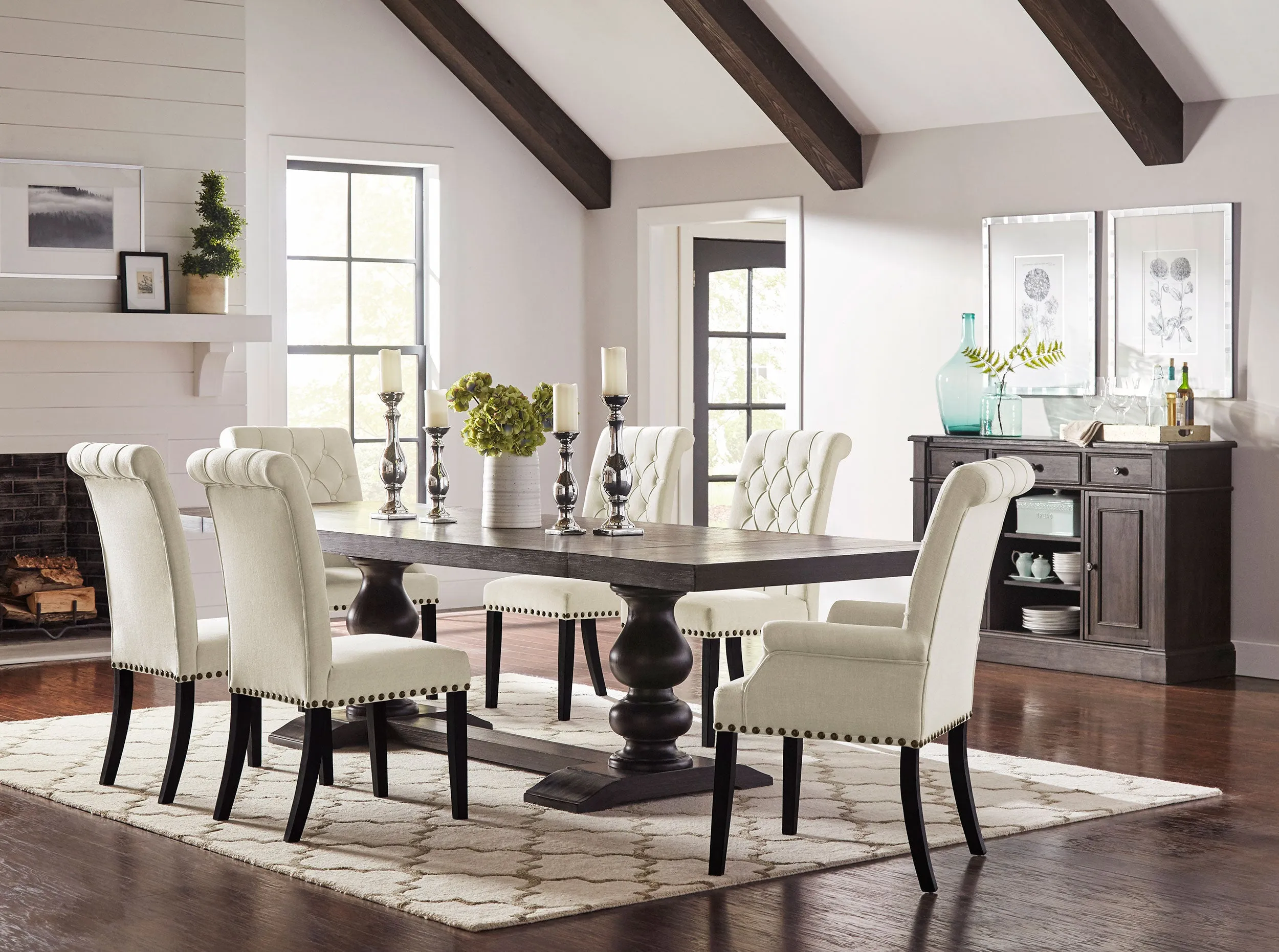 Phelps 123-inch Extension Leaf Dining Table Distressed Noir