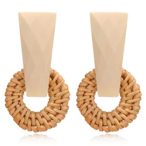 Pink & Rattan Open Circle Drop Earrings