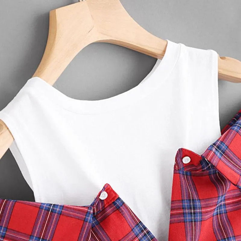 Plaid Open Shoulder Shirt