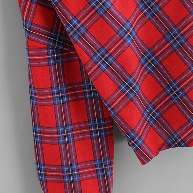 Plaid Open Shoulder Shirt