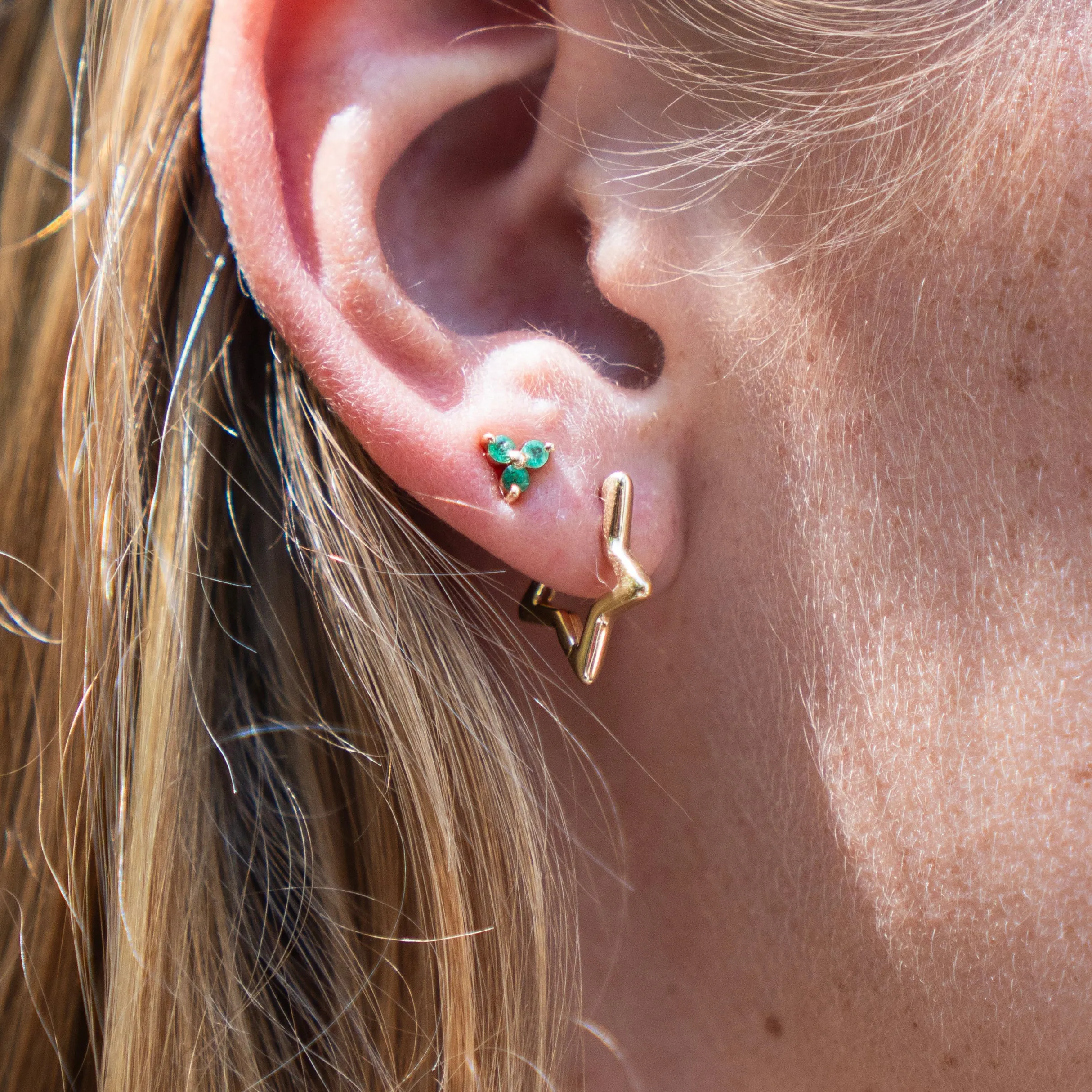 Polished 14k Gold Star Huggies