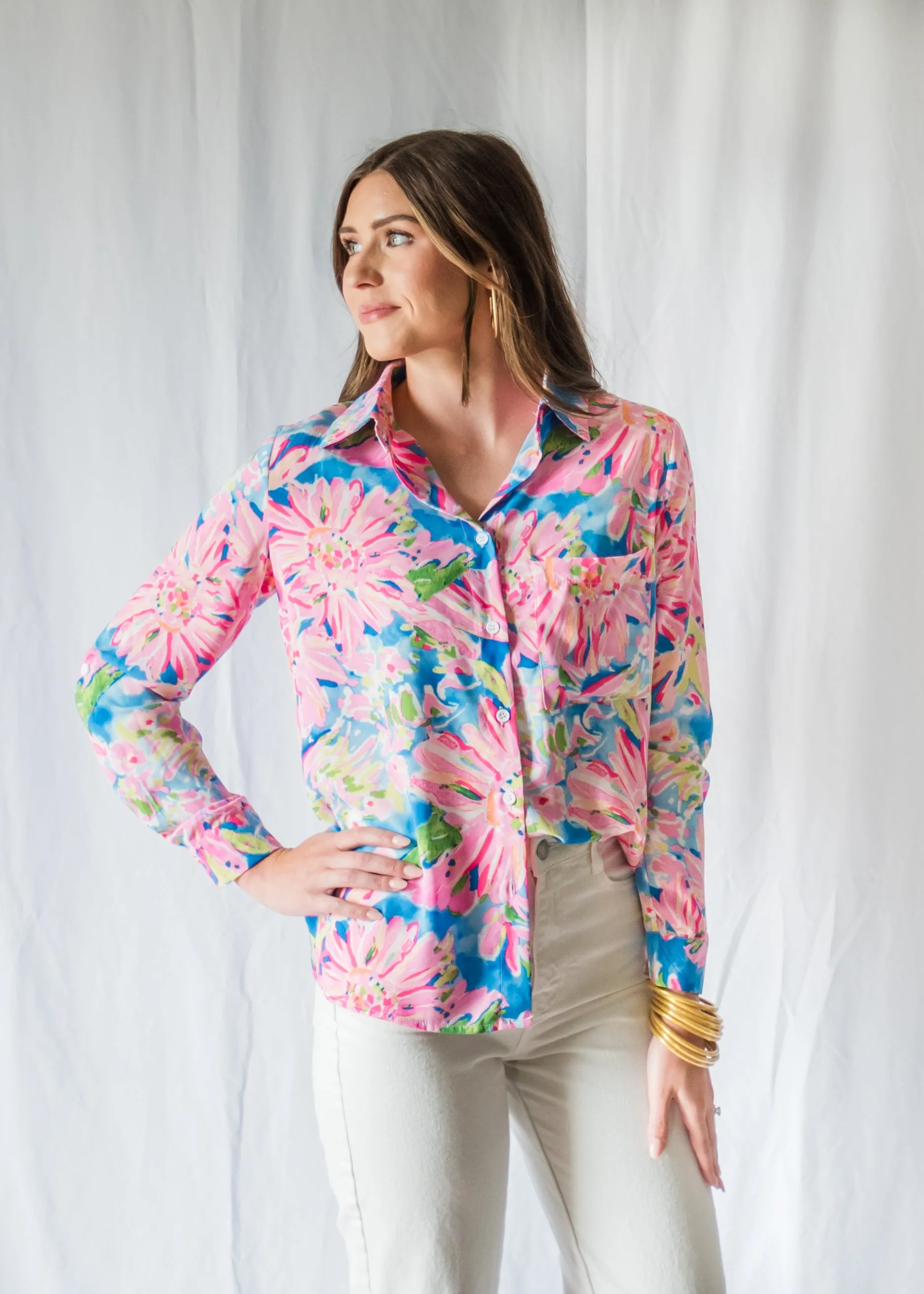 Preppy Bright Floral Button Down