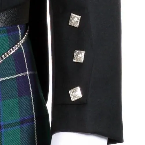 Prince Charlie Jacket and Waistcoat, 100% Black Barathea Wool - Imported