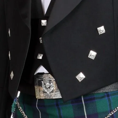 Prince Charlie Jacket and Waistcoat, 100% Black Barathea Wool - Imported