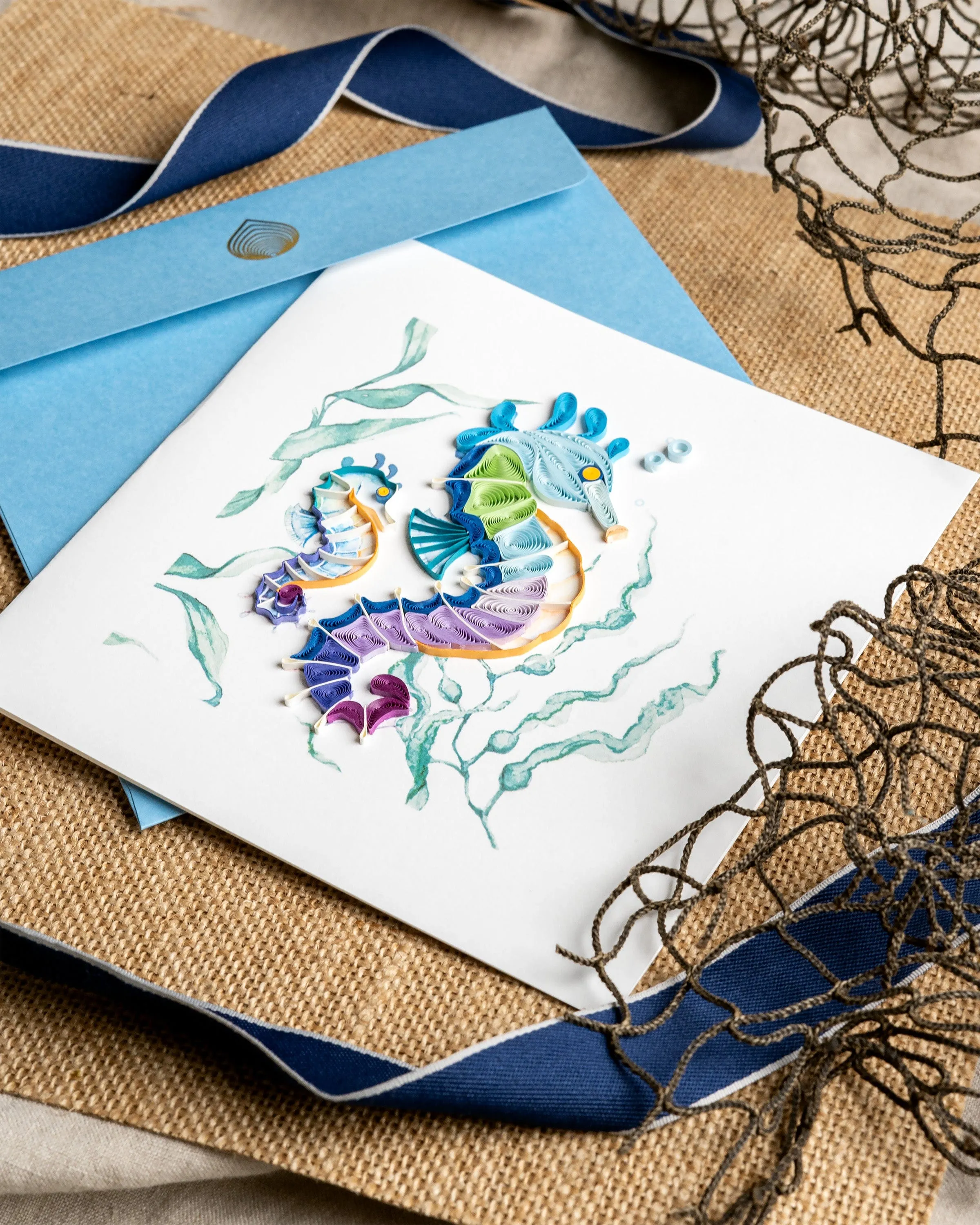 Quilled Colorful Seahorse Greeting Card