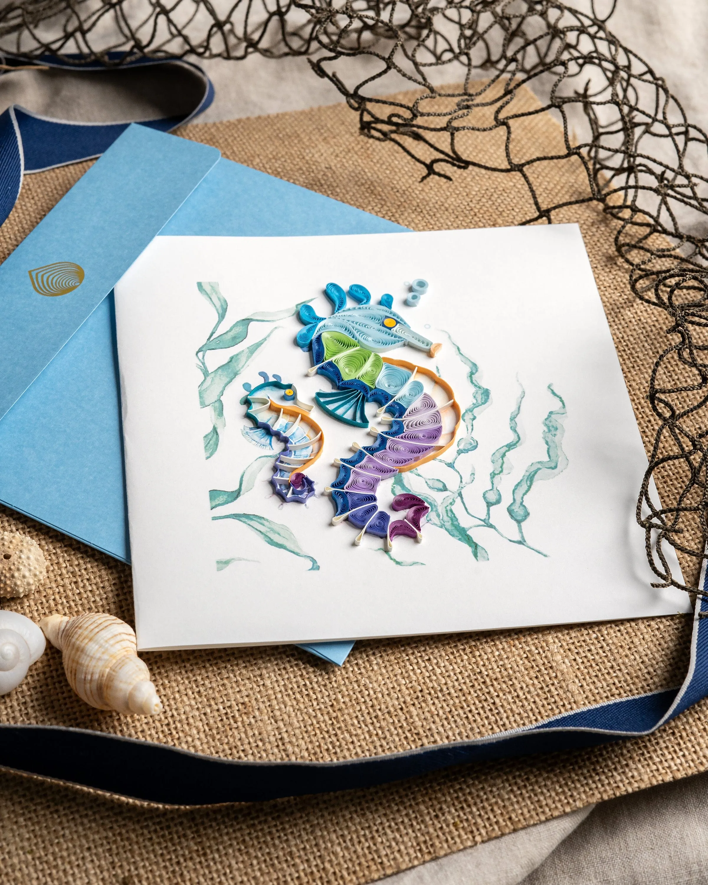 Quilled Colorful Seahorse Greeting Card