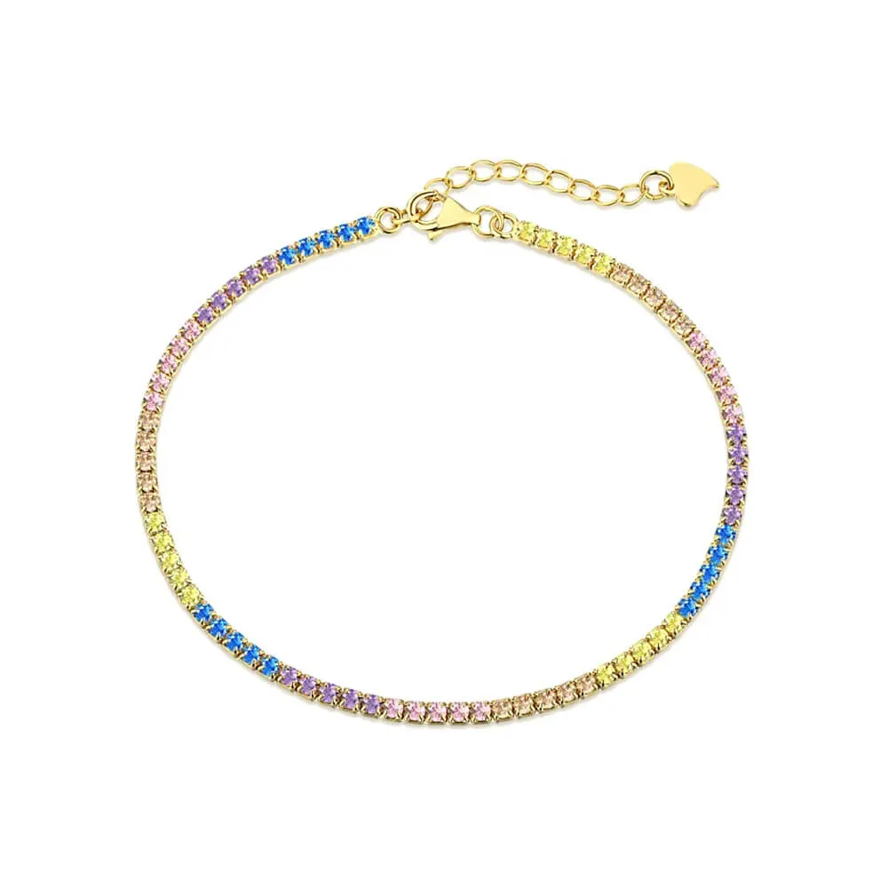 Rainbow Colorful Zirconia Tennis Bracelet for Women