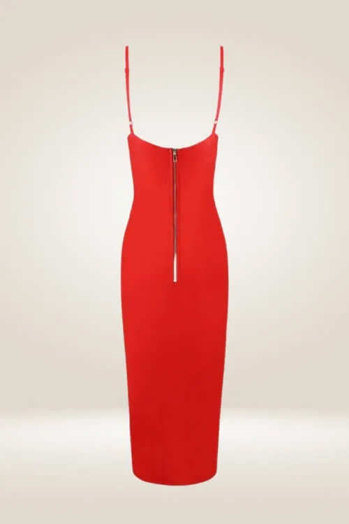 Red Cut Out Midi Bodycon Dress