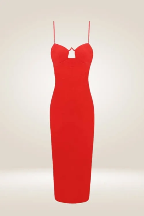 Red Cut Out Midi Bodycon Dress