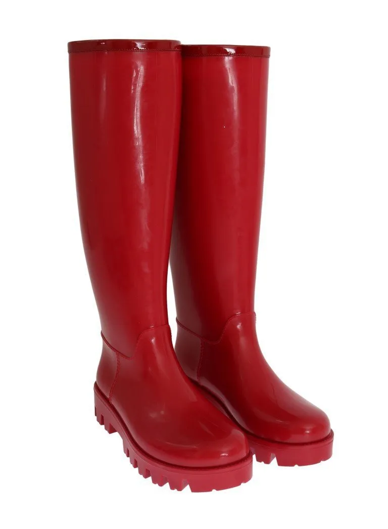 Red Rubber Knee Rain Boots