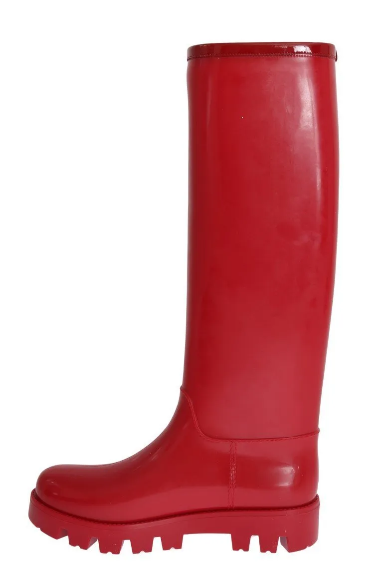 Red Rubber Knee Rain Boots