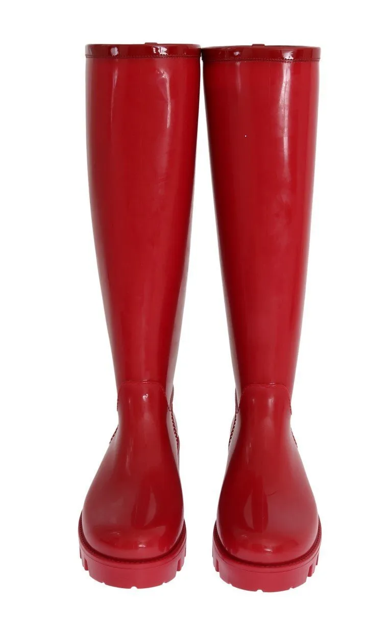 Red Rubber Knee Rain Boots