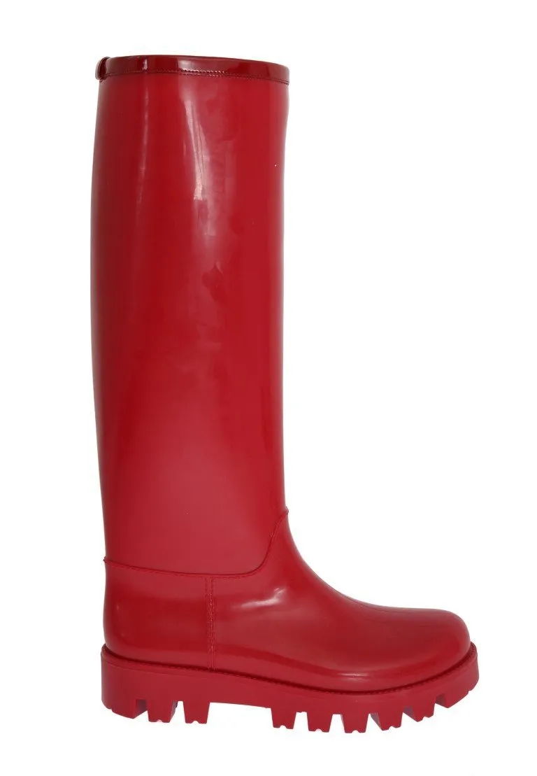 Red Rubber Knee Rain Boots