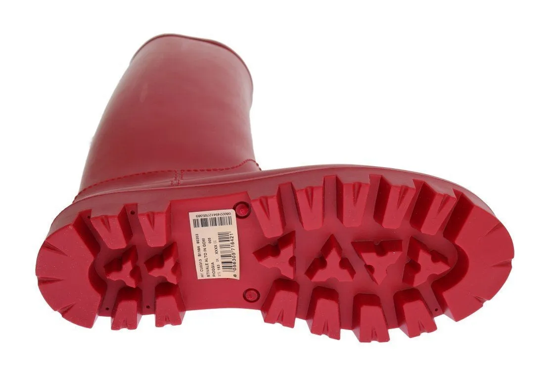 Red Rubber Knee Rain Boots
