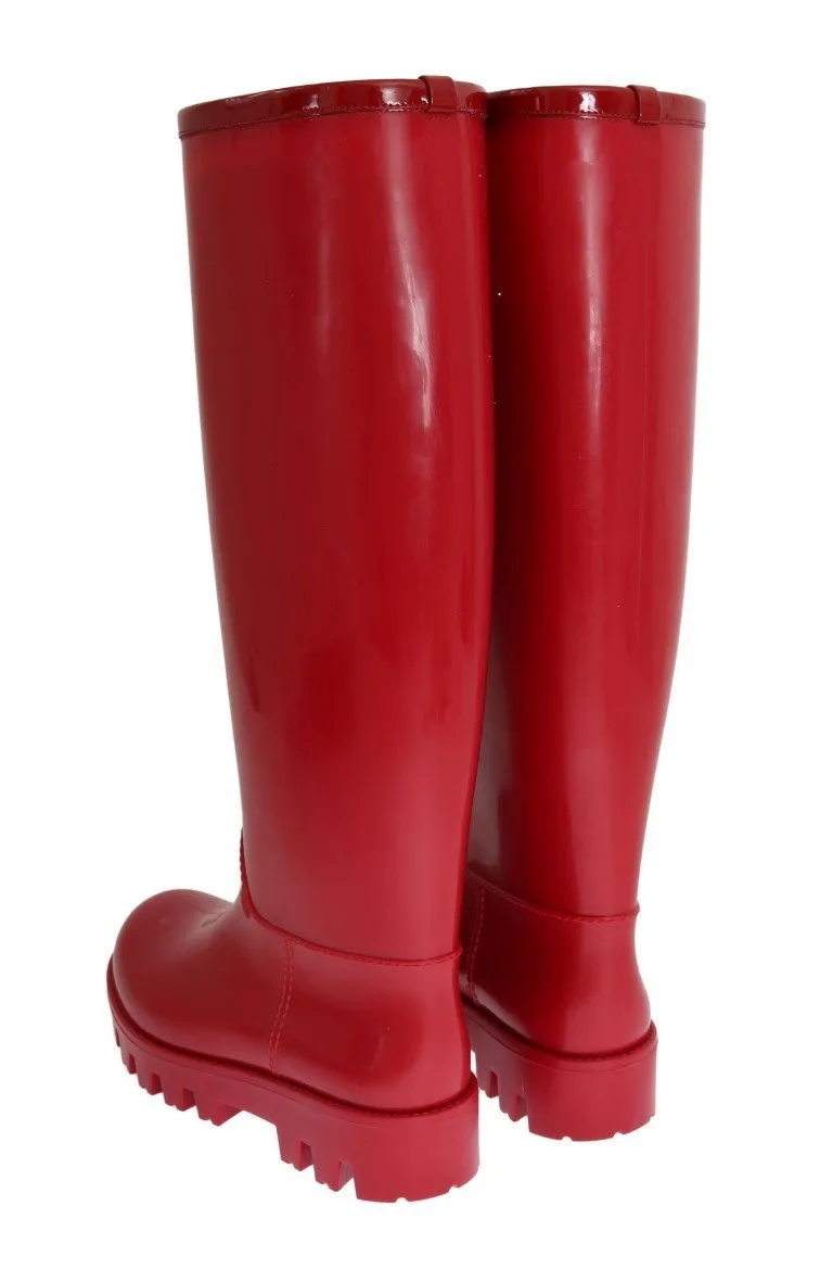 Red Rubber Knee Rain Boots