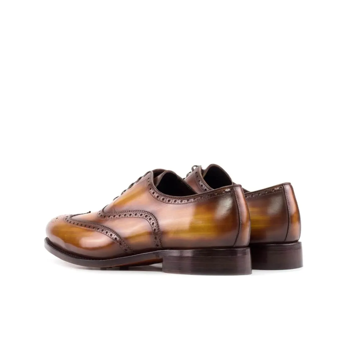 Richelieu fleuri en cuir cognac patiné