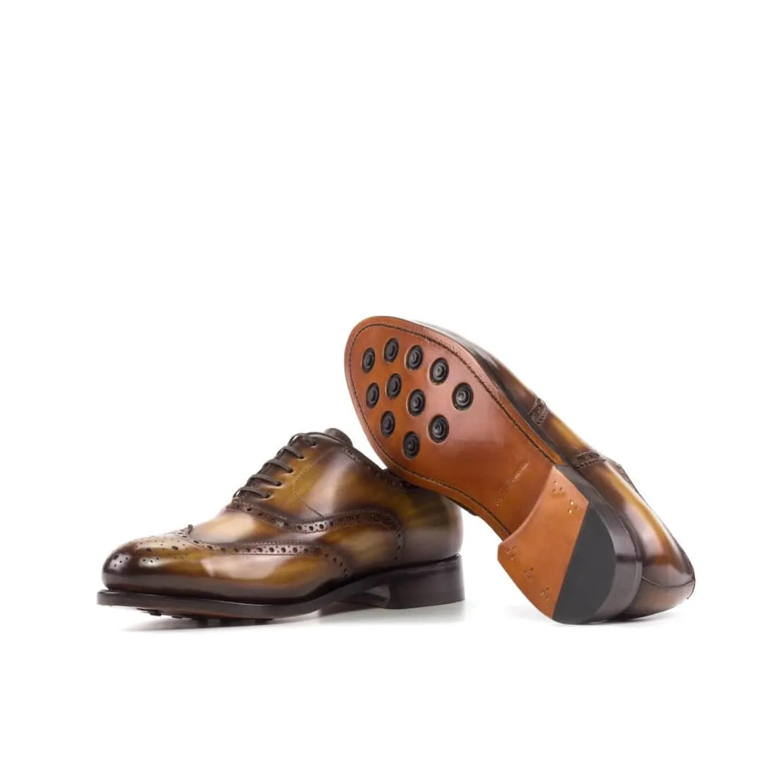 Richelieu fleuri en cuir cognac patiné