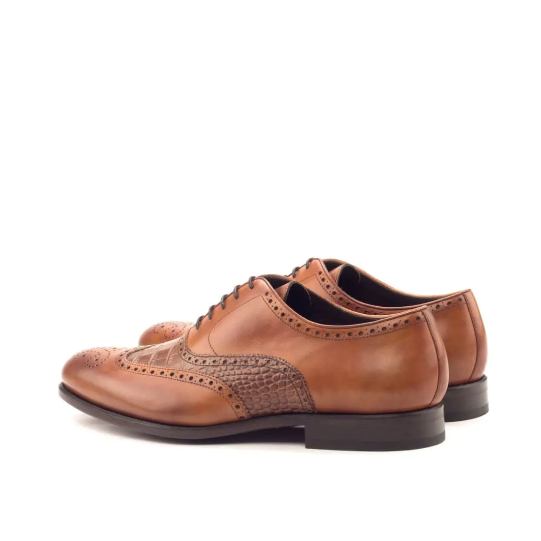 Richelieu fleuri en cuir et croco marron clair