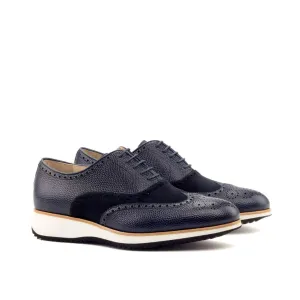 Richelieu fleuri en cuir et daim bleu marine - Semelles sport
