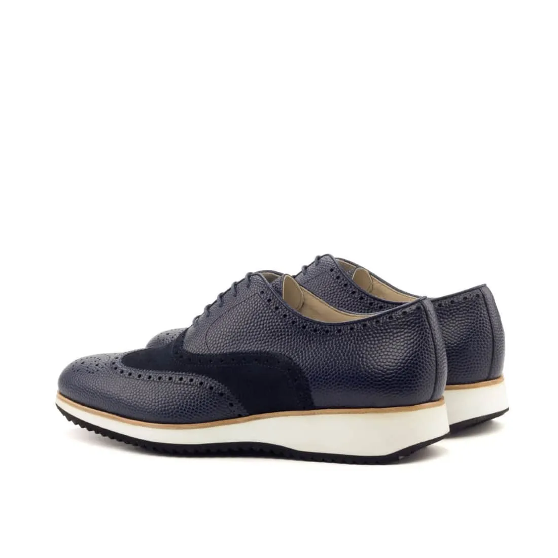 Richelieu fleuri en cuir et daim bleu marine - Semelles sport