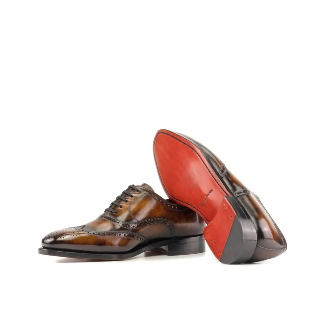 Richelieu fleuri en cuir patiné marron et cognac